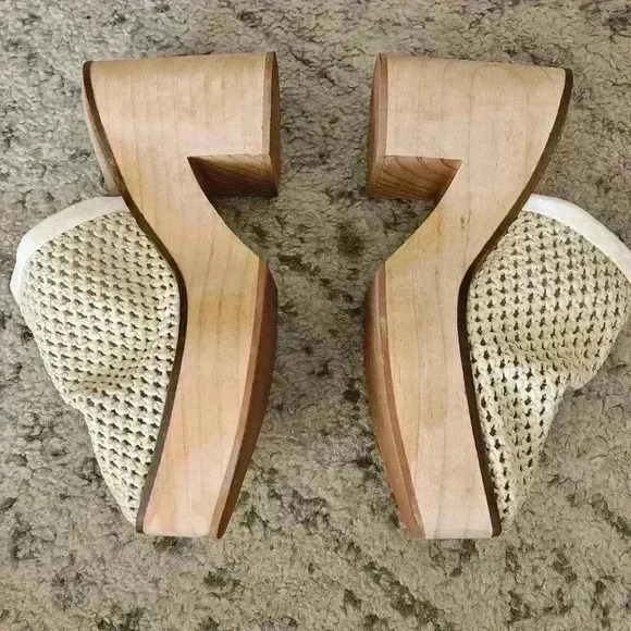 Free People Women's Beige Walk On Wood Boho Leather Platform Woven Clogs 38 - Picture 8 of 12